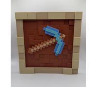 Mine Craft Inspired Decorative Wall Display, Magnetic Item Frame with Swappable Game Icons, Brown Brick Background, Pixel Art Style - Frame and Pick Axe