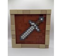 Mine Craft Inspired Decorative Wall Display, Magnetic Item Frame with Swappable Game Icons, Brown Brick Background, Pixel Art Style - Frame and Sword