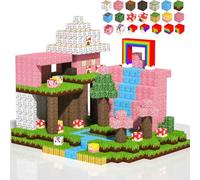 Mine World Pixel Magnetic Blocks 0.8in, 150PCS Grassland Princess Magnet Building Cubes Build My World Travel Set, Construction Stacking Magnets Block for Kids Boys Girls Christmas Birthday Gifts
