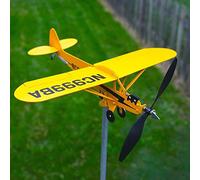 Mineatig Airplane Weathervane, Aeroplane Windmill, Handmade Piper J3 Windmill, Metal Iron Aeroplane Model Windmill, for Home Garden, Yard, Outdoor Decoration, 2