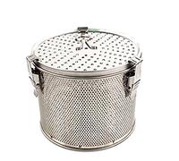 Minecook Commercial Grade D 6.3" X H 5.3" Genuine Stainless Steel 18/8 Perforated Tall Strainer - One Touch Lock System - Restaurant & Home Use - Extra Large