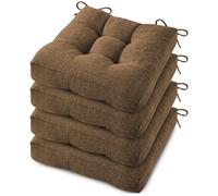 MineCozy Chair Cushions for Dining Chairs 4 Pack Kitchen Seat Cushions Indoor Seat Pads with Ties and Non-Slip Backing 17x17 Inch (Coffee)