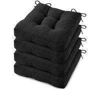 MineCozy Chair Cushions for Dining Chairs 4 Pack Kitchen Seat Cushions Indoor Seat Pads with Ties and Non-Slip Backing 17x17 Inch (Black)