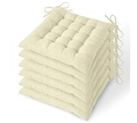 MineCozy Dining Chair Cushions Set of 6 with 16 Fixed Points Soft Kitchen Chair Pads with Ties Seat Cushion for Dining Room 42x42x7cm/16.5"x16.5"x2.7" Cream