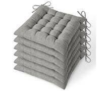 MineCozy Dining Chair Cushions Set of 6 with 16 Fixed Points Soft Kitchen Chair Pads with Ties Seat Cushion for Dining Room 42x42x7cm/16.5"x16.5"x2.7" Light Grey