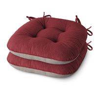 MineCozy Indoor Chair Cushions for Dining Room Set of 2 Non Slip Kitchen Chair Cushions with Ties Tufted Seat Pads 42x40x8cm/17 x16 x3 Red