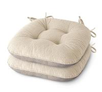 MineCozy Indoor Chair Cushions for Dining Room Set of 2 Non Slip Kitchen Chair Cushions with Ties Tufted Seat Pads 42x40x8cm/17 x16 x3 Cream