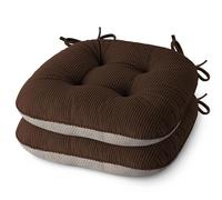 MineCozy Indoor Chair Cushions for Dining Room Set of 2 Non Slip Kitchen Chair Cushions with Ties Tufted Seat Pads 42x40x8cm/17 x16 x3 Coffee
