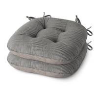 MineCozy Indoor Chair Cushions for Dining Room Set of 2 Non Slip Kitchen Chair Cushions with Ties Tufted Seat Pads 42x40x8cm/17 x16 x3 Light Grey
