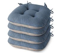MineCozy Indoor Chair Cushions for Dining Room Set of 4 Non Slip Chair Pads with Ties Tufted Seat Cushions 43X40X8cm/17 X16 X3 Light Blue