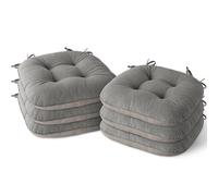 MineCozy Indoor Chair Cushions for Dining Room Set of 6 Non Slip Kitchen Chair Cushions with Ties Tufted Seat Pads 42x40x8cm/17 x16 x3 Light Grey