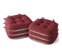MineCozy Indoor Chair Cushions for Dining Room Set of 6 Non Slip Kitchen Chair Cushions with Ties Tufted Seat Pads 42x40x8cm/17 x16 x3 Red