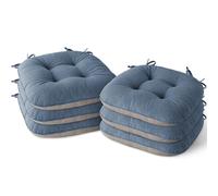 MineCozy Indoor Chair Cushions for Dining Room Set of 6 Non Slip Kitchen Chair Cushions with Ties Tufted Seat Pads 42x40x8cm/17 x16 x3 Light Blue