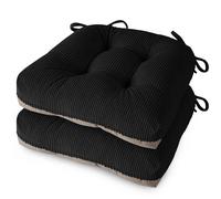 MineCozy Indoor Kitchen Chair Cushions Set of 2 Dining Chair Cushions with Ties Tufted and Comfortable Kitchen Seat Pads wth Non-Slip Bottom 46x42x8cm (18"x16.5"x3") Black