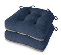 MineCozy Indoor Kitchen Chair Cushions Set of 2 Dining Chair Cushions with Ties Tufted and Comfortable Kitchen Seat Pads wth Non-Slip Bottom 46x42x8cm (18"x16.5"x3") Dark Blue