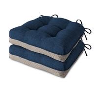 MineCozy Indoor Kitchen Chair Cushions Set of 2 Non Slip Tufted Chair Pads with Ties Thick Dining Room Dining Room Seat Cushions 16'' x 16'' x 4'' Navy
