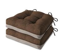 MineCozy Indoor Kitchen Chair Cushions Set of 2 Non Slip Tufted Chair Pads with Ties Thick Dining Room Dining Room Seat Cushions 16'' x 16'' x 4'' Coffee