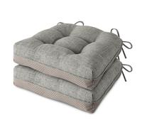 MineCozy Indoor Kitchen Chair Cushions Set of 2 Non Slip Tufted Chair Pads with Ties Thick Dining Room Dining Room Seat Cushions 16'' x 16'' x 4'' Light Grey