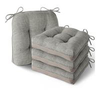 MineCozy Indoor Kitchen Chair Cushions Set of 4 Non Slip Tufted Chair Pads with Ties Thick Dining Room Dining Room Seat Cushions (40x40x10cm/16''x16''x4'') Light Grey