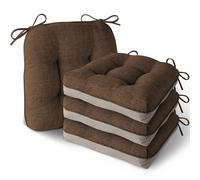 MineCozy Indoor Kitchen Chair Cushions Set of 4 Non Slip Tufted Chair Pads with Ties Thick Dining Room Dining Room Seat Cushions (40x40x10cm/16''x16''x4'') Coffee