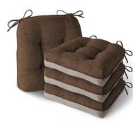 MineCozy Indoor Kitchen Chair Cushions Set of 4 Non Slip Tufted Chair Pads with Ties Thick Dining Room Dining Room Seat Cushions (40x40x10cm/16''x16''x4'') Coffee