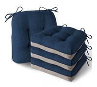 MineCozy Indoor Kitchen Chair Cushions Set of 4 Non Slip Tufted Chair Pads with Ties Thick Dining Room Dining Room Seat Cushions (40x40x10cm/16''x16''x4'') Navy