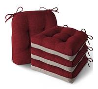 MineCozy Indoor Kitchen Chair Cushions Set of 4 Non Slip Tufted Chair Pads with Ties Thick Dining Room Dining Room Seat Cushions (40x40x10cm/16''x16''x4'') Red