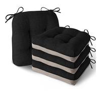 MineCozy Indoor Kitchen Chair Cushions Set of 4 Non Slip Tufted Chair Pads with Ties Thick Dining Room Dining Room Seat Cushions (40x40x10cm/16''x16''x4'') Black