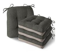 MineCozy Indoor Kitchen Chair Cushions Set of 4 Non Slip Tufted Chair Pads with Ties Thick Dining Room Dining Room Seat Cushions (40x40x10cm/16''x16''x4'') Dark Grey