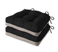 MineCozy Indoor Seat Cushions for Dining Chairs Non Slip Kitchen Chair Cushions Set of 2 Thick Tufted Seat Pads with Ties for Dining Room 40x40x8.5cm Black