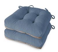 MineCozy Seat Cushions for Dining Chairs, Indoor Kitchen Chair Cushions Set of 2 with Ties, Tufted and Comfortable Kitchen Seat Pads with Non-Slip Bottom 46X42X8cm (18"X16.5"X3") Light Blue