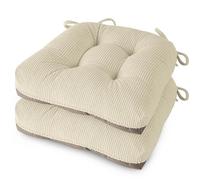 MineCozy Seat Cushions for Dining Chairs, Indoor Kitchen Chair Cushions Set of 2 with Ties, Tufted and Comfortable Kitchen Seat Pads with Non-Slip Bottom 46X42X8cm (18"X16.5"X3") Cream