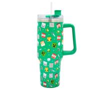 Minecraft 1.2L Insulated Tumbler Mug - Cold 17Hrs - Hot 5Hrs - Straw & Lid | Leak Proof Travel-Mug | Stainless Steel Vacuum Insulated Water Bottle with Handle, Green