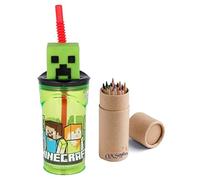 Minecraft 3D Figurine Cartoon Characters Reusable Tumbler Childrens Drinking Cup Reusable Straw 23 x 7.5 x 7.5cm (Minecraft)