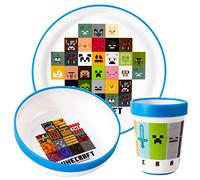 Minecraft 3pcs Reusable Bicolor Kids Dinner Tableware Set - 100% BPA-Free | Premium Plastic Dinnerware Sets Includes kids Cups, Plates and Bowls, 100% Safe, BPA Free & Certified Food Safe (US/EU)
