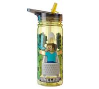 Minecraft 580ml BPA-Free Kids Water Bottle with Flip Straw Lid - Officially Licensed, Leakproof Reusable Drink Bottle for School, Sports & Travel featuring Steve and Creepers
