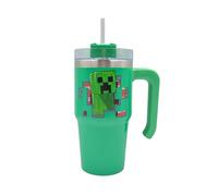 Minecraft 600ml Creeper Thermal Mug Water Bottle + Straw & Lid | Leak Proof Travel Cup | Stainless Steel Vacuum Insulated + Handle - Cold 17Hrs - Hot 5Hrs