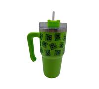 Minecraft 600ml Thermal Mug Water Bottle + Straw & Lid | Leak Proof Travel Cup | Stainless Steel Vacuum Insulated + Handle - Cold for 17Hrs or Hot for 5Hrs