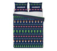 Minecraft Alpine Christmas Bedding Double Duvet Cover Officially Licensed Reversible Two Sided Creeper with Matching Pillowcase, Polyester, Green