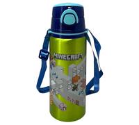 Minecraft Aluminium Water Bottle with Straw 730ml Automatic Pop Up Bottle for Kids Shoulder Strap Supplied
