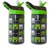 Minecraft Atlantic Mobs Head Water Bottle | Boys Girls | Adults | School Office Work | Multi | Green/Black, 450 ML (Pack of 2)