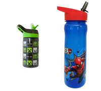 Minecraft Atlantic Mobs Head Water Bottle | Boys Girls | Adults | School Office Work | Multi | Green/Black, 450 ML & MARVEL 1325 1698 Spider-Man Hero Reusable Water Bottle, Blue and red, 600ml
