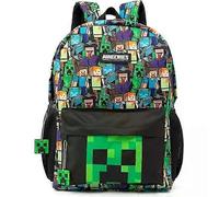 Minecraft Backpack for Boys | Black School Bag for Kids | Green Creeper Zombie Skeleton Enderman & Cave Spider [JR]