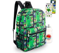 Minecraft Backpack for Boys - Bundle with 16” Creeper Backpack, Water Bottle, Stickers, More | Minecraft School Bag Set for Kids, Boys 6-8