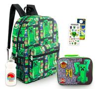Minecraft Backpack with Lunch Box Set for Kids - 16” Video Game Backpack with Insulated Lunch Box Plus Stickers, Water Bottle, More | Minecraft School Bag for Boys