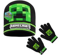 Minecraft Beanie Hat or Winter Accessories Set | 3 Pcs with Scarf & Gloves | 2 Pcs with Gloves | or 1 Pcs Beanie or Bucket Hat (Black Hat & Gloves, 6-14 Years)
