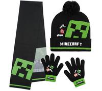 Minecraft Beanie Winter Accessories Set Boys Teens, 3pcs Hat Scarf Gloves | or 2pcs Gloves & Winter Hat, Warm Knit, Boys Gifts (6-14 Years, Black Minecraft)