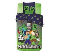 Minecraft Bed Linen 135 x 200 cm - Reversible Duvet Cover with Pillowcase 80 x 80 cm - Official Creeper Motif - Children's Cotton Blend Bed Linen - Gift for Boys and Girls