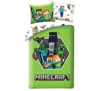 Minecraft Bedding Set - 140 x 200 cm + 70 x 90 cm - 100% Polyester Microfibre - Duvet Cover + Pillowcase - Pixelated Universe and Iconic Monsters