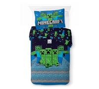 Minecraft Bedding Set for Kids | Single Size Duvet Cover 140x200 cm with Pillowcase 50x70cm, 100% Cotton | Soft Breathable & Riversible Children’s Bed Linen Set (Minecraft - Night Schemes)